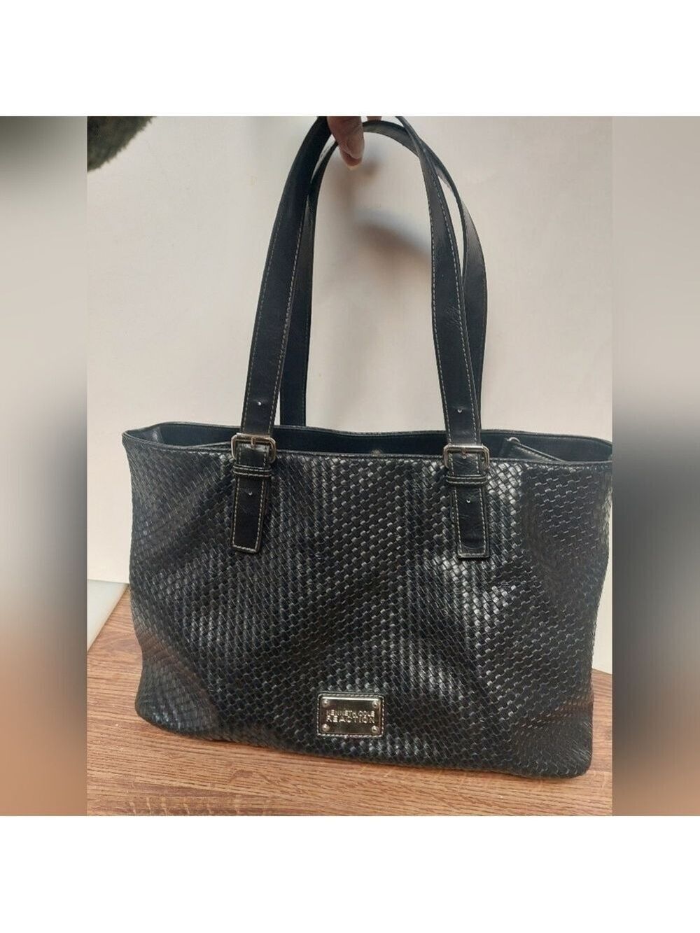 Kenneth Cole Reaction Large Black Weaved Over-shoulder Tote Bag